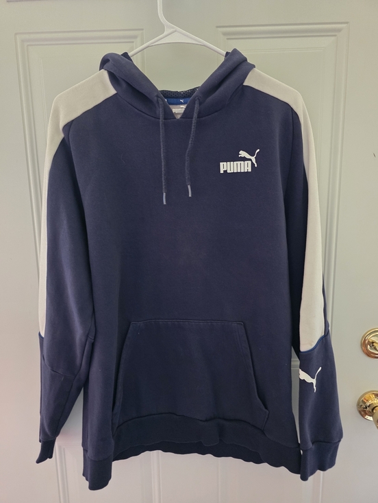 Puma Other - Puma Navy Hoodie with White Sleeve Panels Size Large